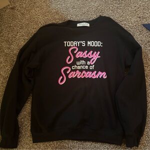Wound Up Black Sweater with Pink Graphic